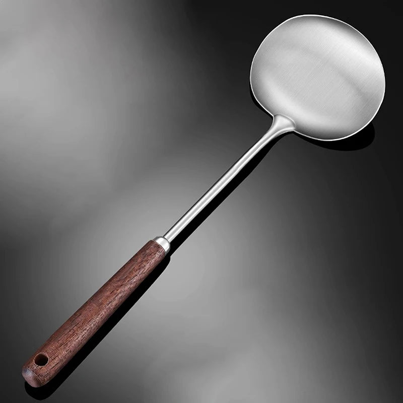 Stainless Steel Wok Spatula Chef-Specific Cooking Spoon Wooden