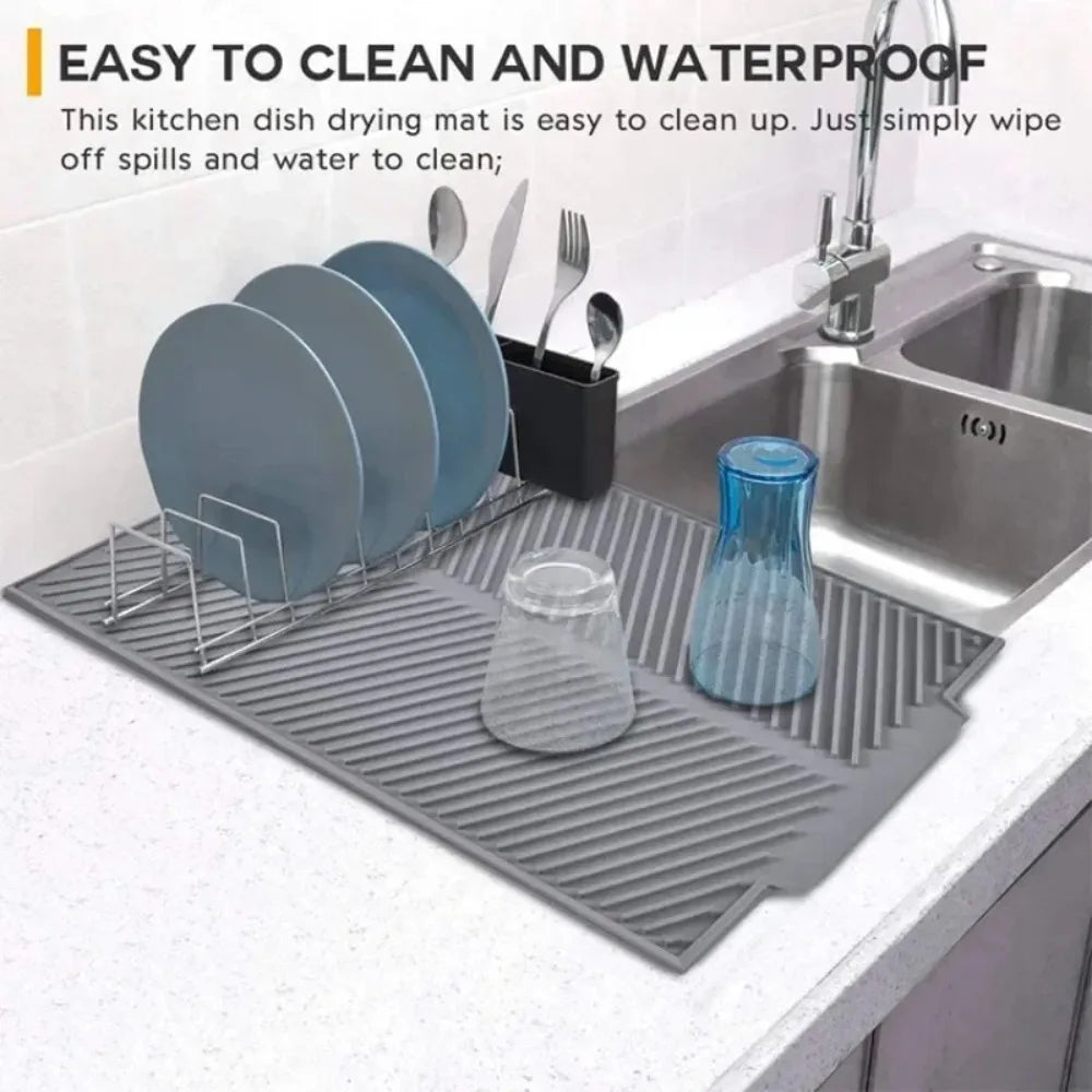 Dish Draining Mat Rectangle Silicone Drainer Mat Counter