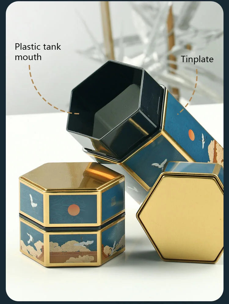 Tea Organizer Lids Hexagonal Tinplate Food Storage Jars