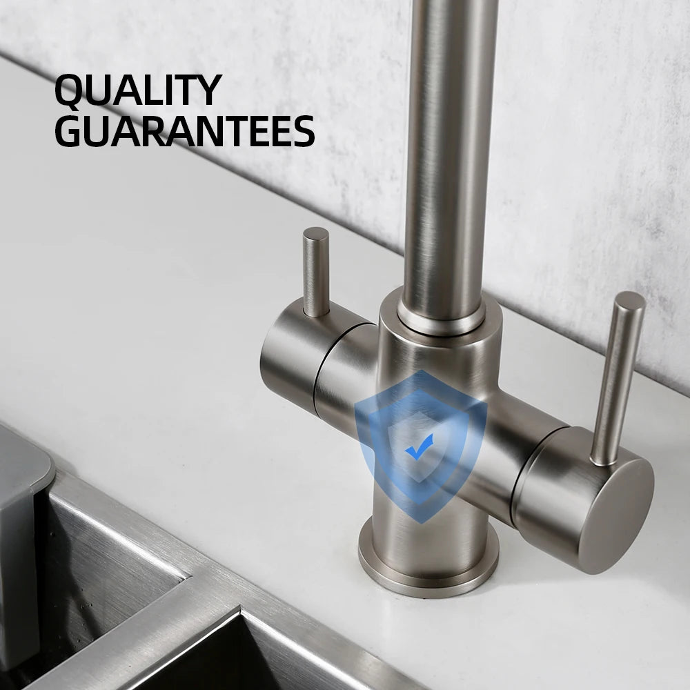 Brushed Nickel Faucet Pull Out Double Handle Tap