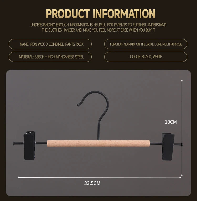 5pcs Trouser Hangers Durable Iron Wood Drying Rack