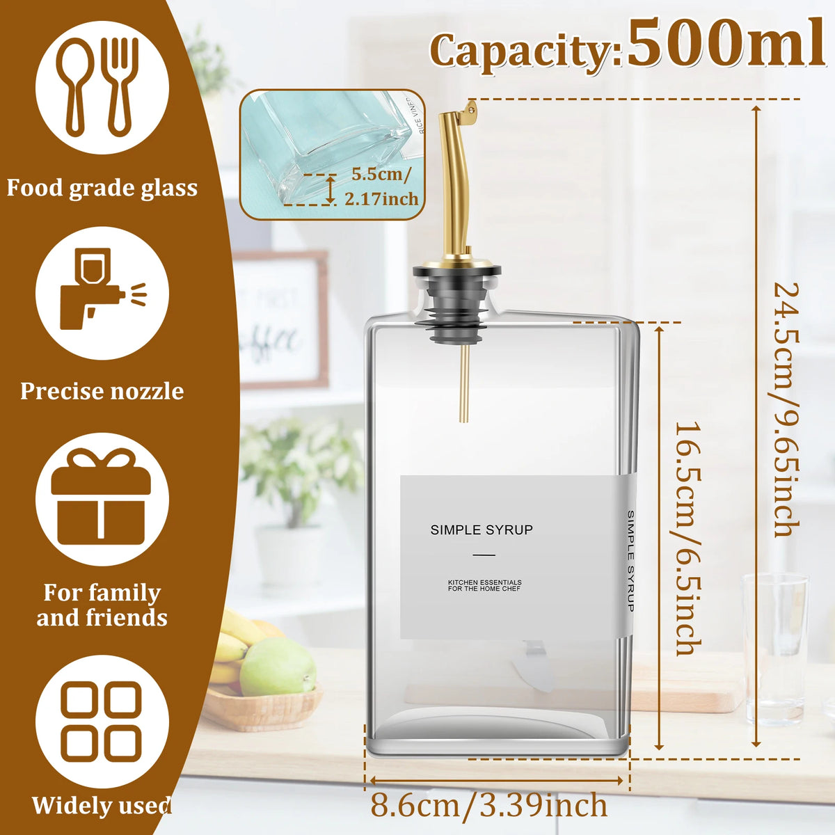 4pcs 500ml Olive Oil Dispenser Glass Bottle Transparent