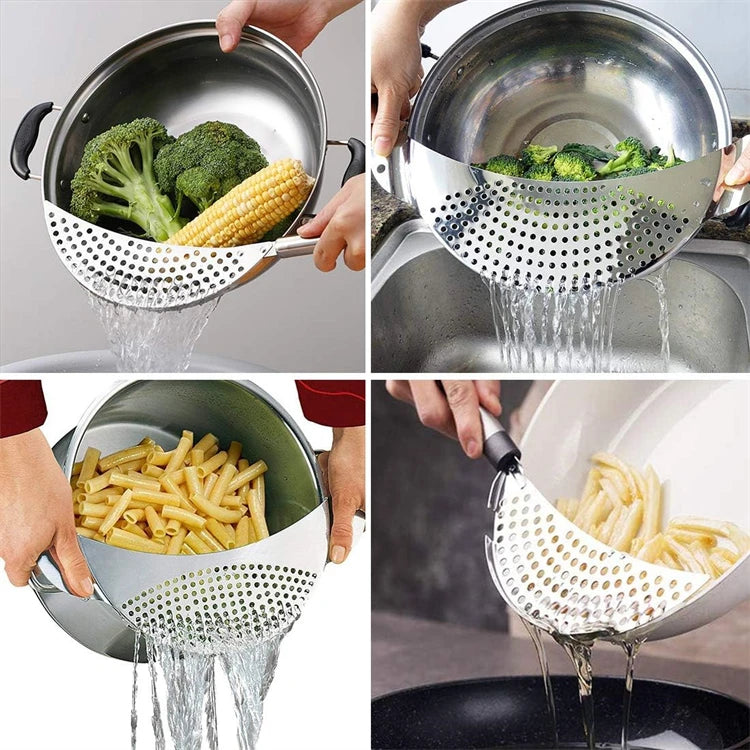 Lmetjma Stainless Steel Pot Strainer Handle Pasta Strainer