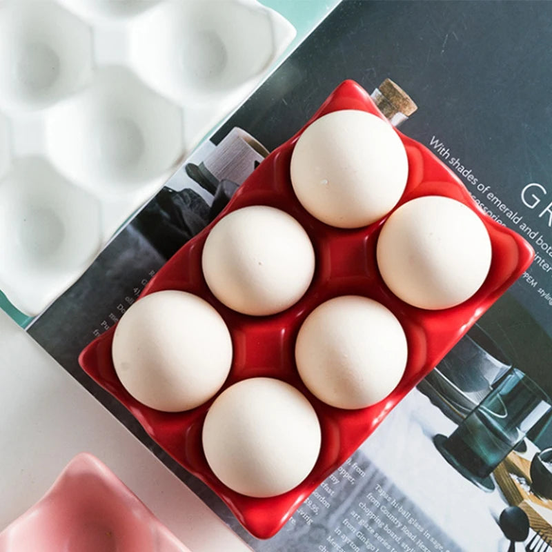 Grids Egg Holder Ceramic Anti-Slip Egg Box Refrigerator