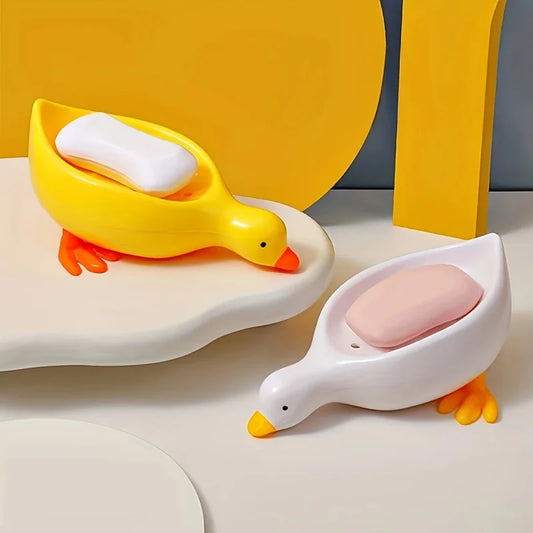 Yellow White Duck-Shaped Soap Dish Oval-Shaped Bathroom Drain