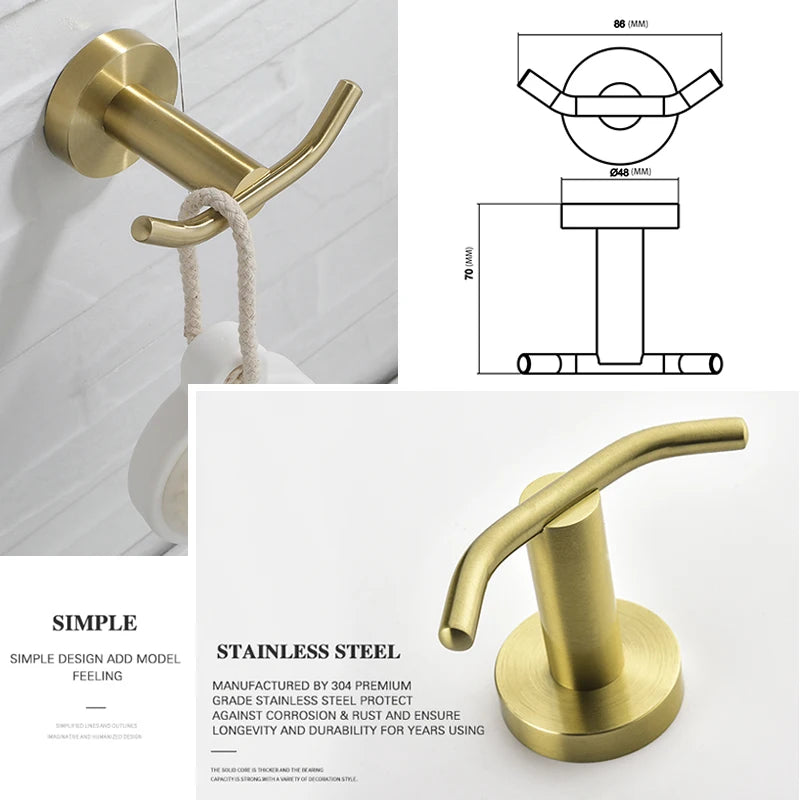 Brushed Gold Bathroom Towel Rack Toilet Brush Roll