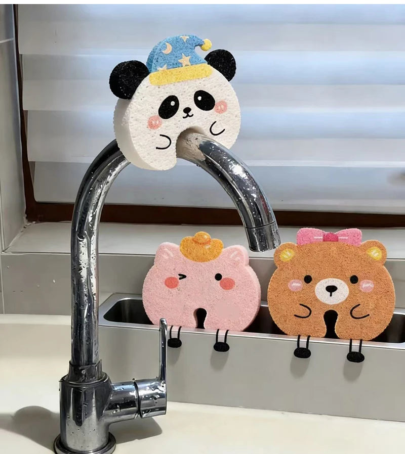 Dishwashing Sponge Cute Cartoon Animal Dishwashing Wipe Dual
