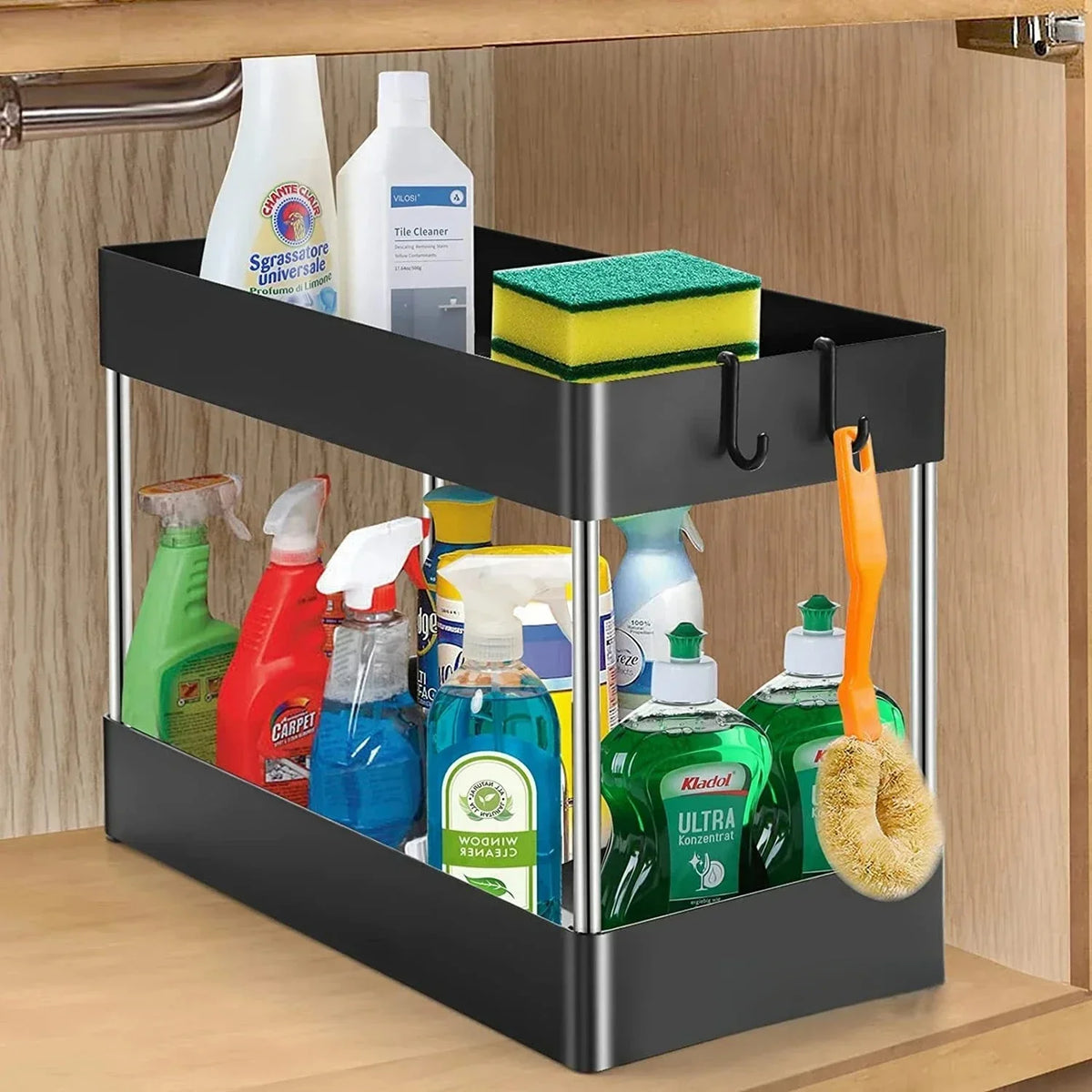 1/2 Under Sink Storage Organizer Tier Drawer Multipurpose