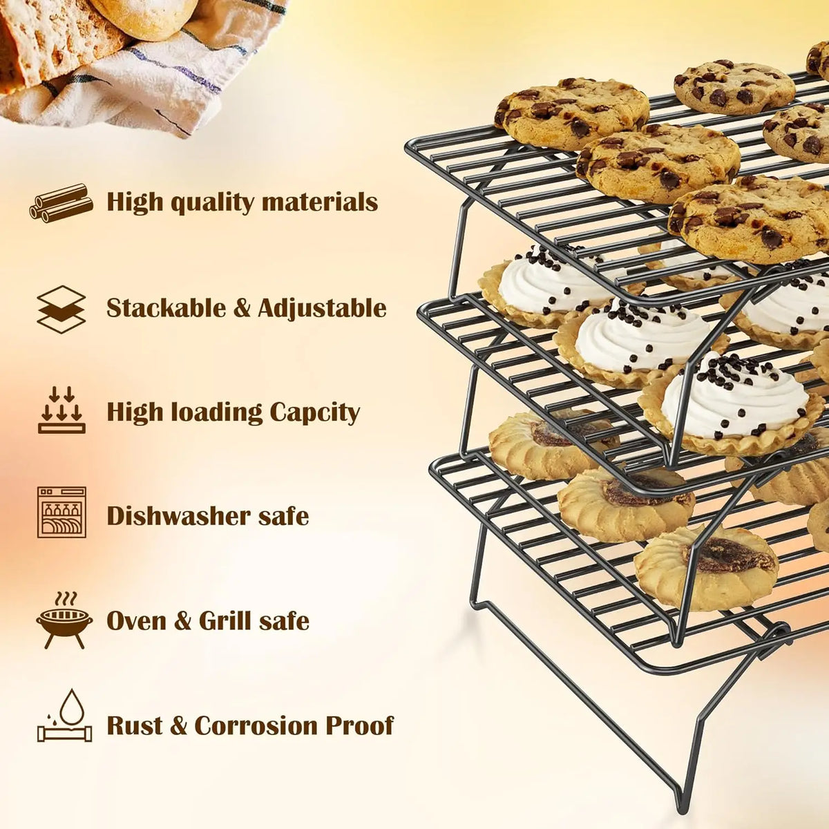 Stackable Cooling Rack Baking Tier Oven Safe Baking