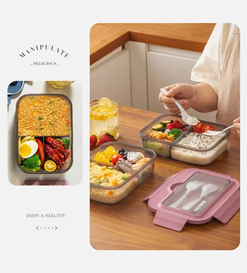 Lunch Box Tableware Office Workers Square Divided Microwave