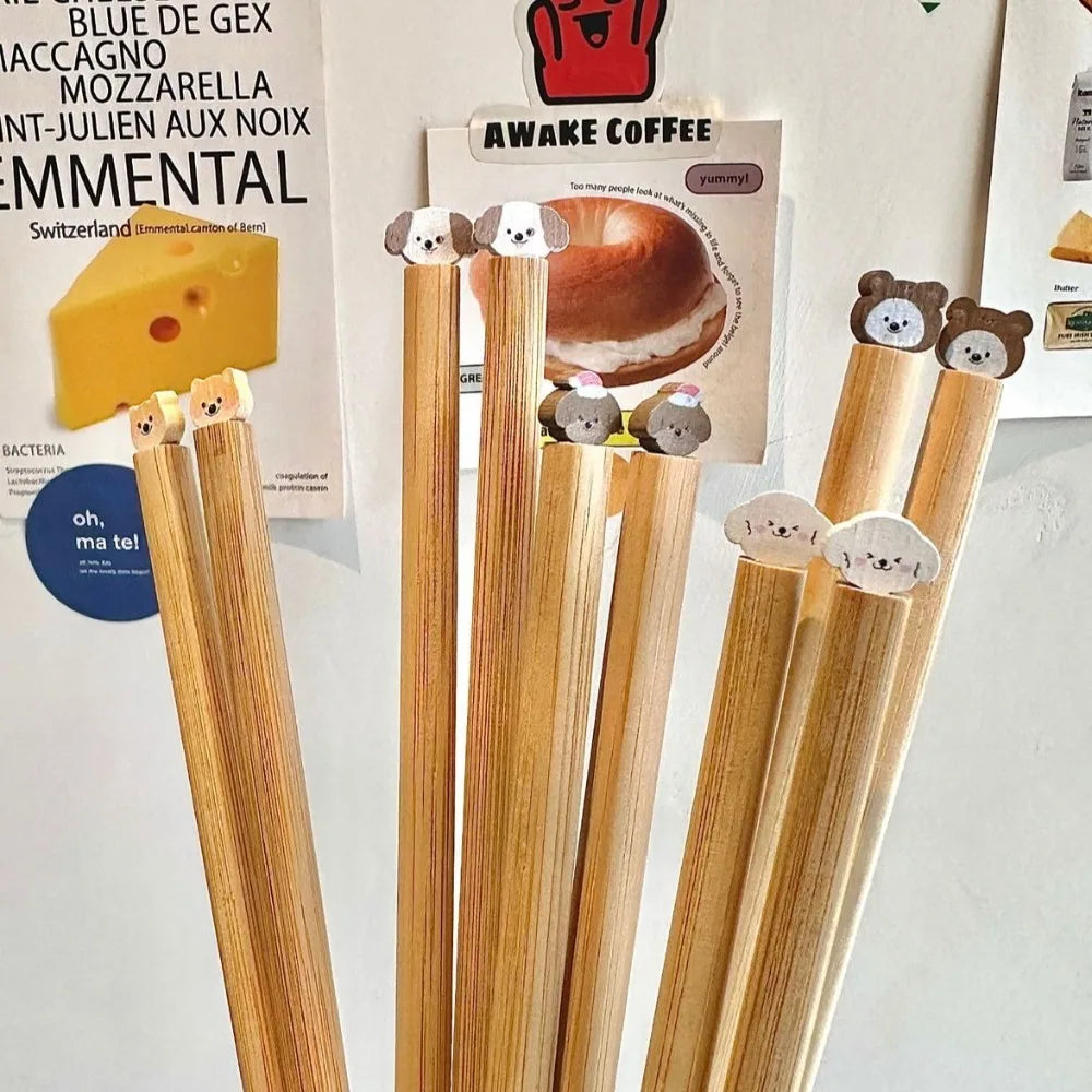Cute Dog Cat Long Chopstick Animal Wooden Noodle