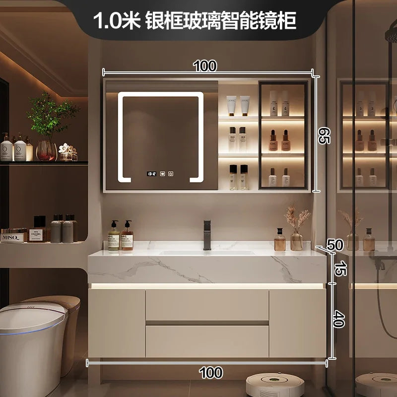 Partitions Storage Bathroom Cabinet Organizer Mirror Wall Shelves