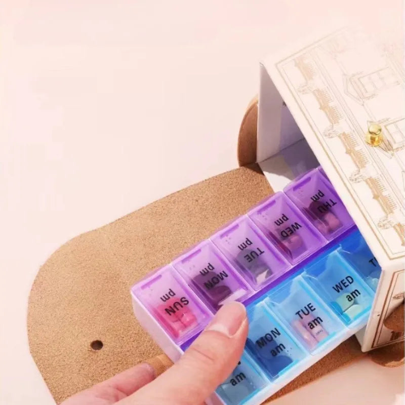 Travel Pill Organizer 7-Day Compartmented Storage Box 14
