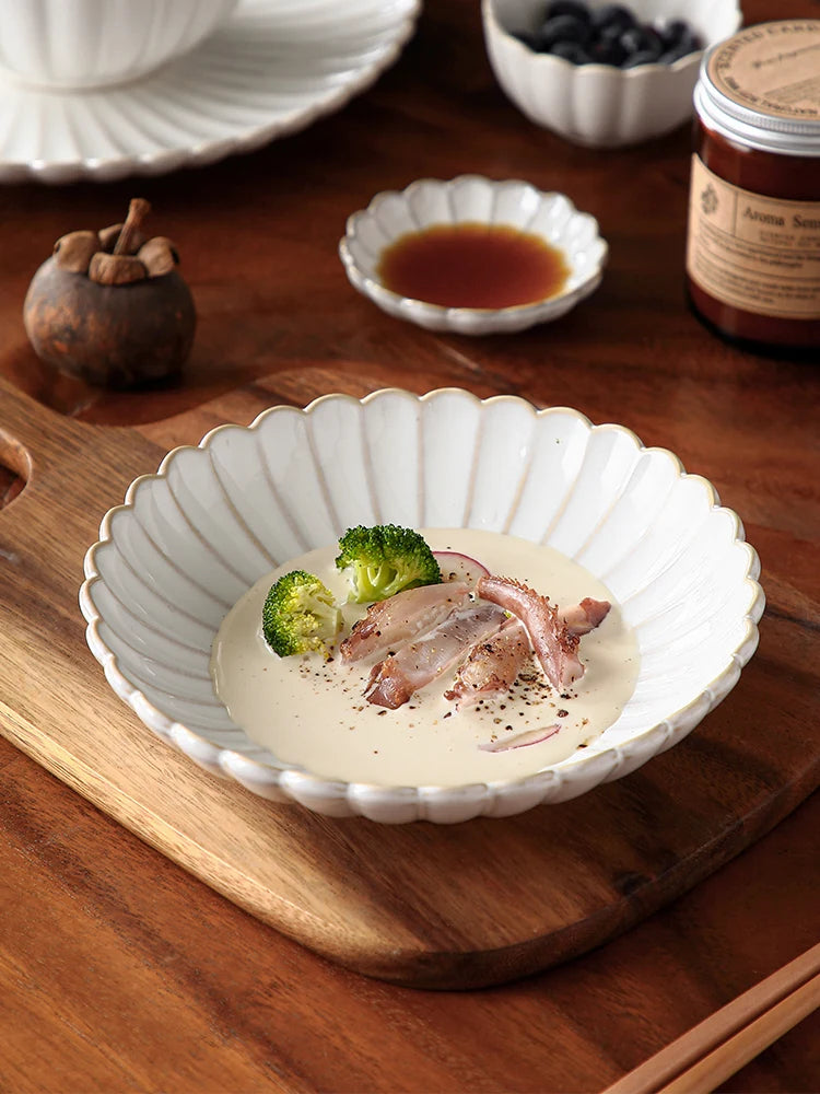 Nordic White Bowls Dinner Plates Ceramic White Glaze