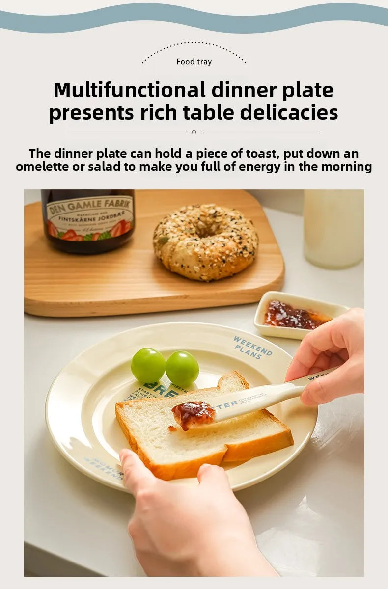 French Style Ceramic Breakfast Plate Butter Knife Dip