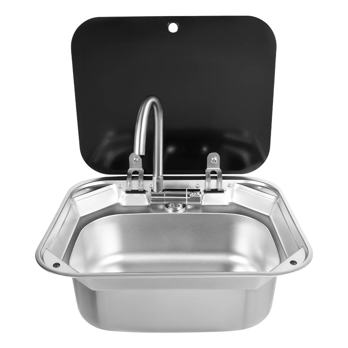 Rv Sink Foldable Tempered Glass Cover&Faucet Stainless Steel