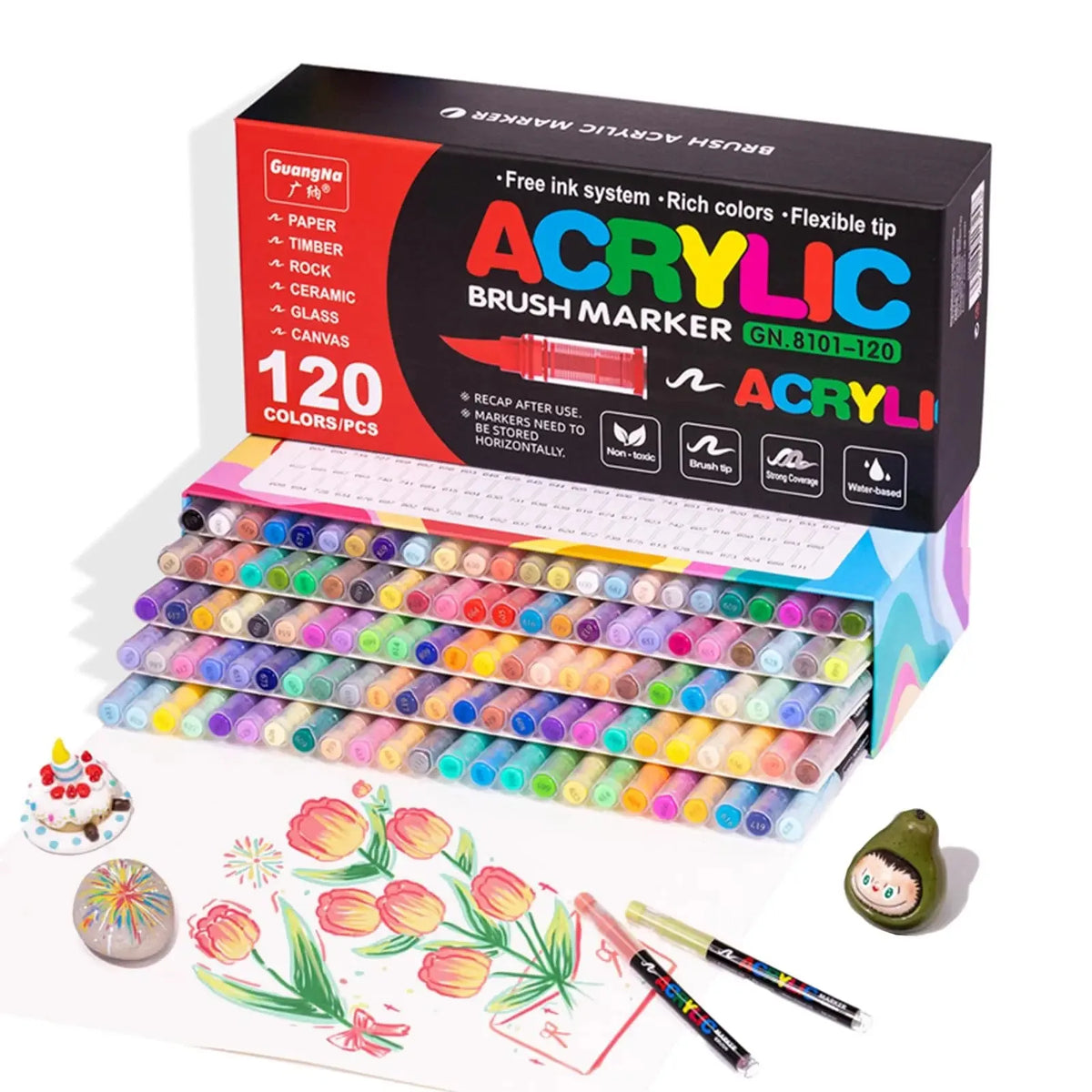 12-408 Colors Acrylic Paint Markers Flexible Brush Acrylic