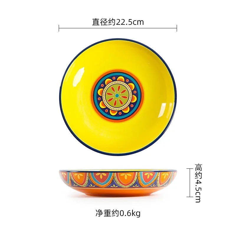 1pcs Ceramic Tableware Bohemian Flat Dinner Plate Western