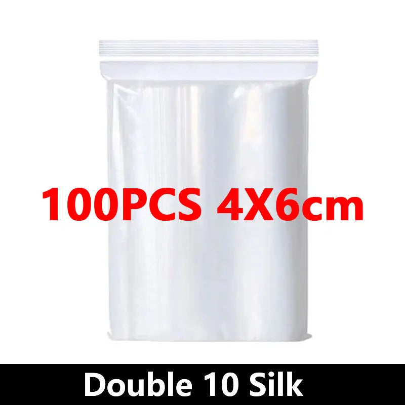 100pcs Thicken Zipper Sealed Bags Clear Plastic Storage