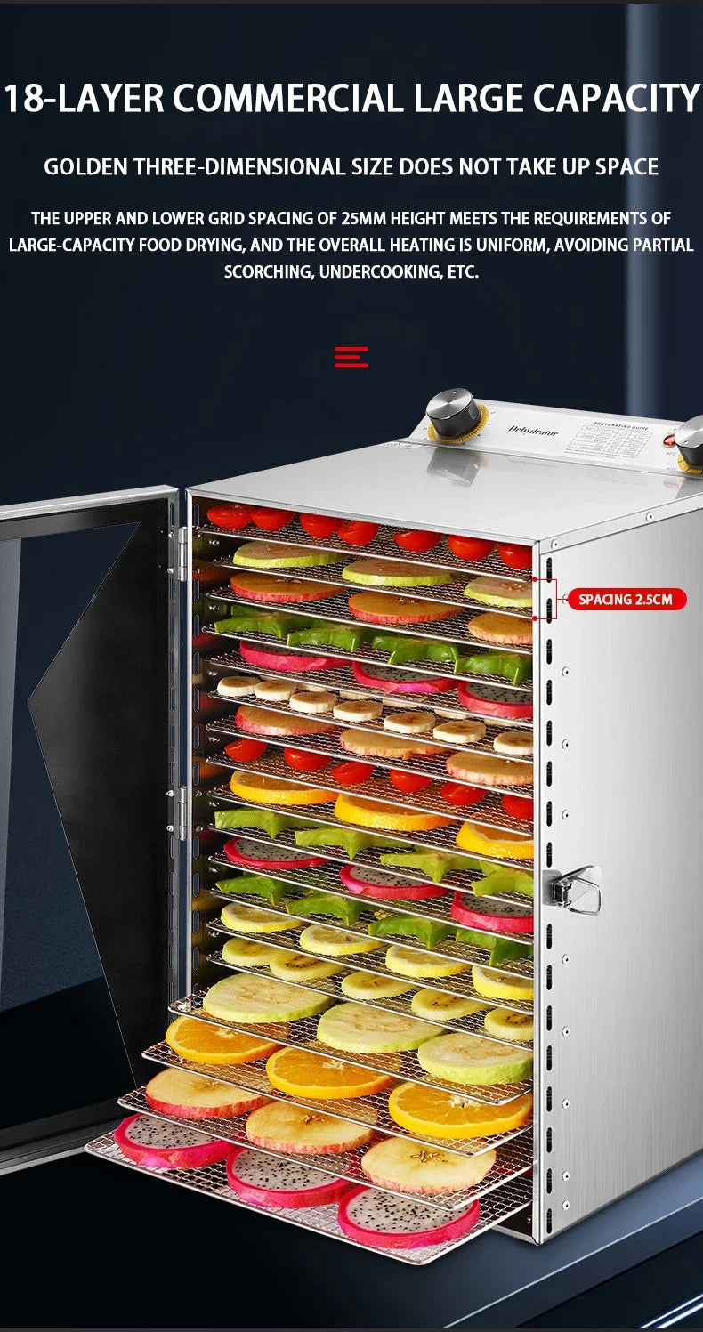 6/8/12/18 Layers Food Dehydrator Fruit Timing Temperature Air