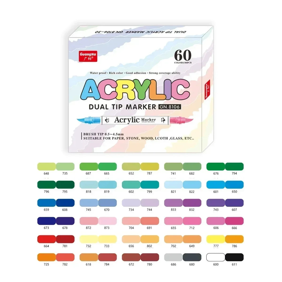 Guangna 168-12 Colors Acrylic Marker Pen Rock Painting