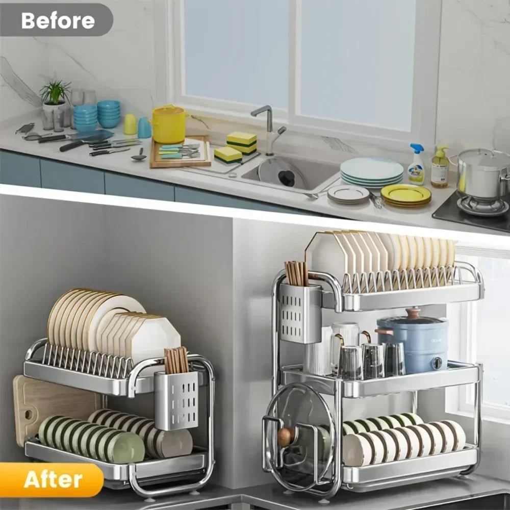 Dish Drying Rack Rustproof Big-Capacity Bowl Storage Shelf