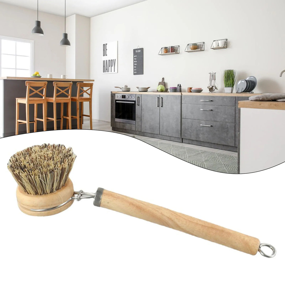 Bamboo Dish Scrub Brush Wooden Cleaning Scrubbers Cleaning