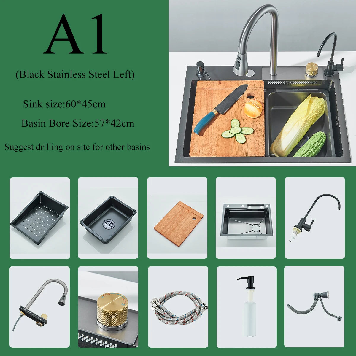 Stainless Steel Waterfall Sink Digital Display Large Sink