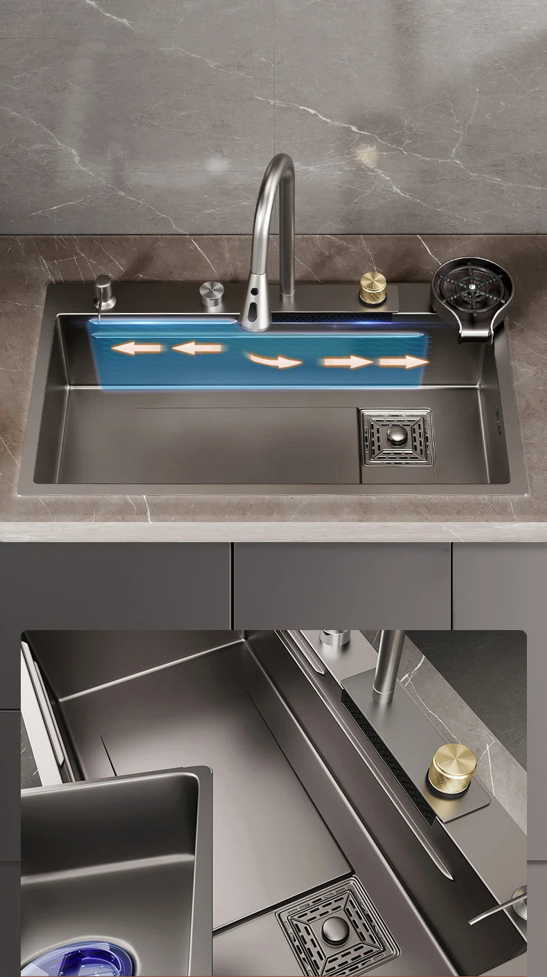 Black Nano Sink Waterfall Faucet Large Bowl Cup