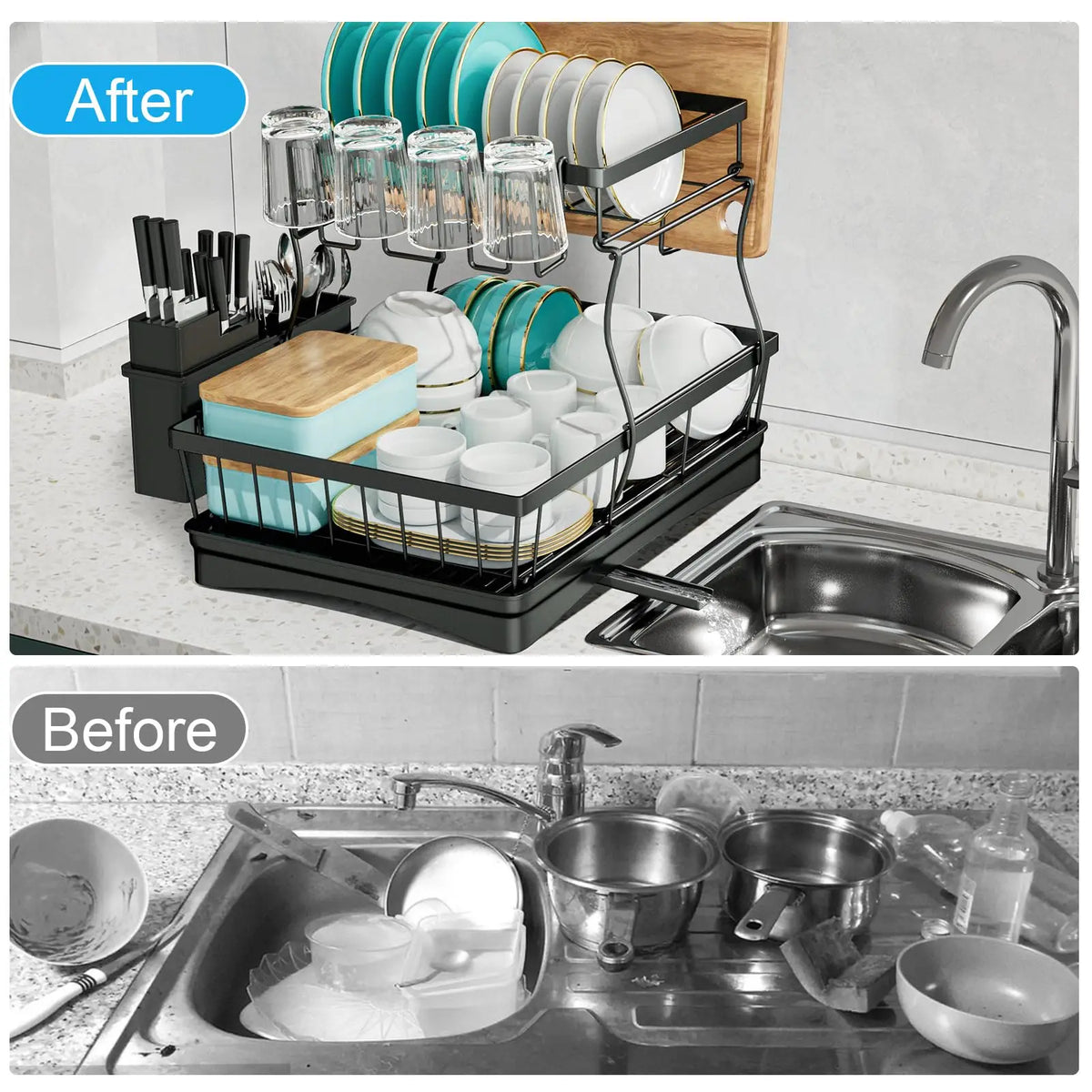 Large 2-Tier Dish Drying Rack Countertops Removable