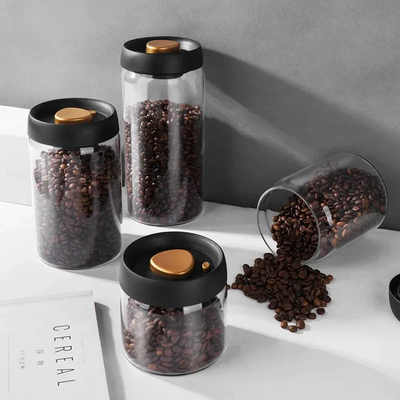 Coffee Beans Vacuum Sealed Jar Transparent Glass Food