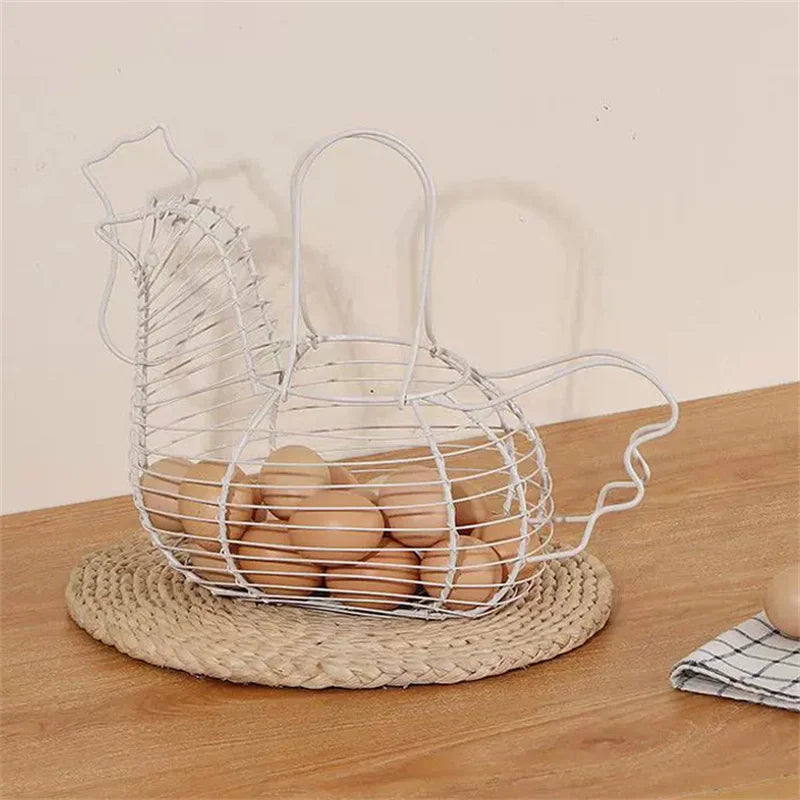 Iron Art Eggs Storage Basket Chicken Shaped Egg