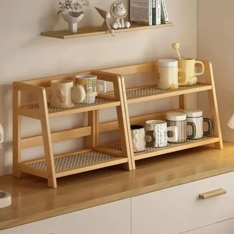 2-Tier Retro Bamboo Storage Shelf - Stable Countertop