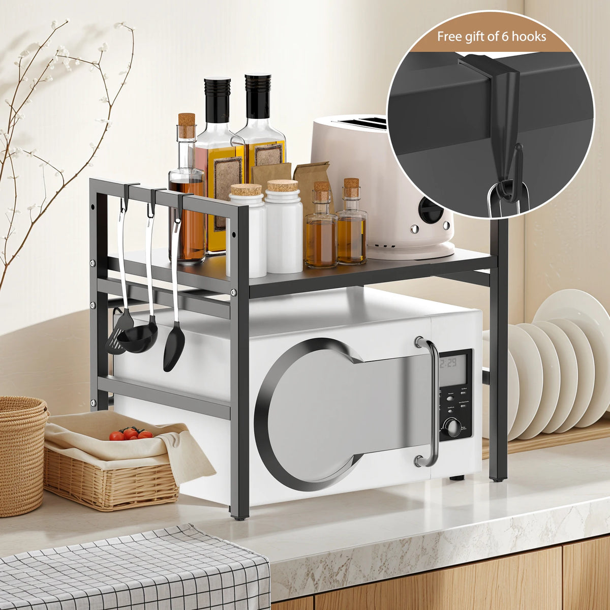 Expandable Microwave Rack Tier Microwave Rack Hooks Microwave