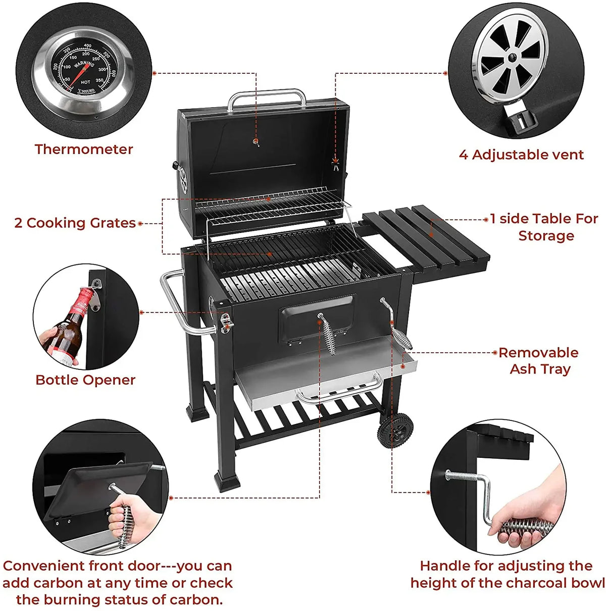 10 People Bbq Camping Charcoal Barbecue Stove Wheels
