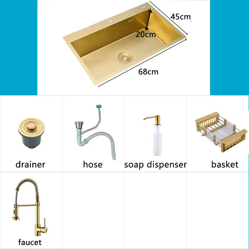Gold Sink Above Counter 304 Stainless Steel Bowl