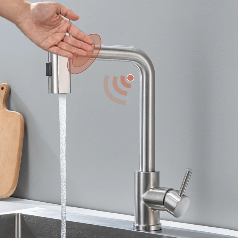 Touch Waterfall Faucet Brushed Gold Cold Pull Out