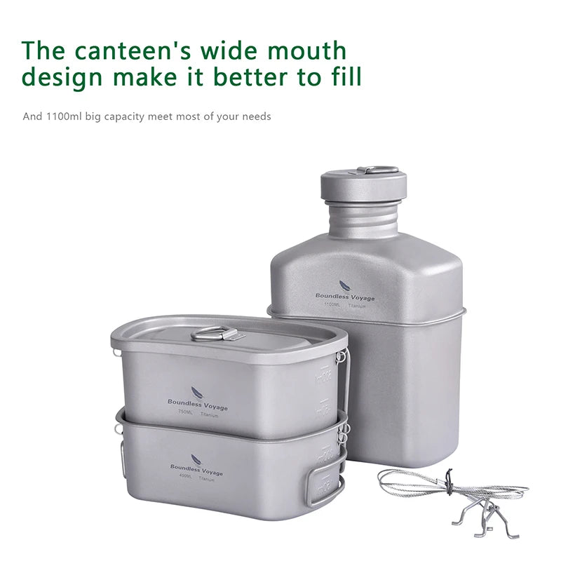 Boundless Voyage Cooking Titanium Military Canteen Bottle Outdoor