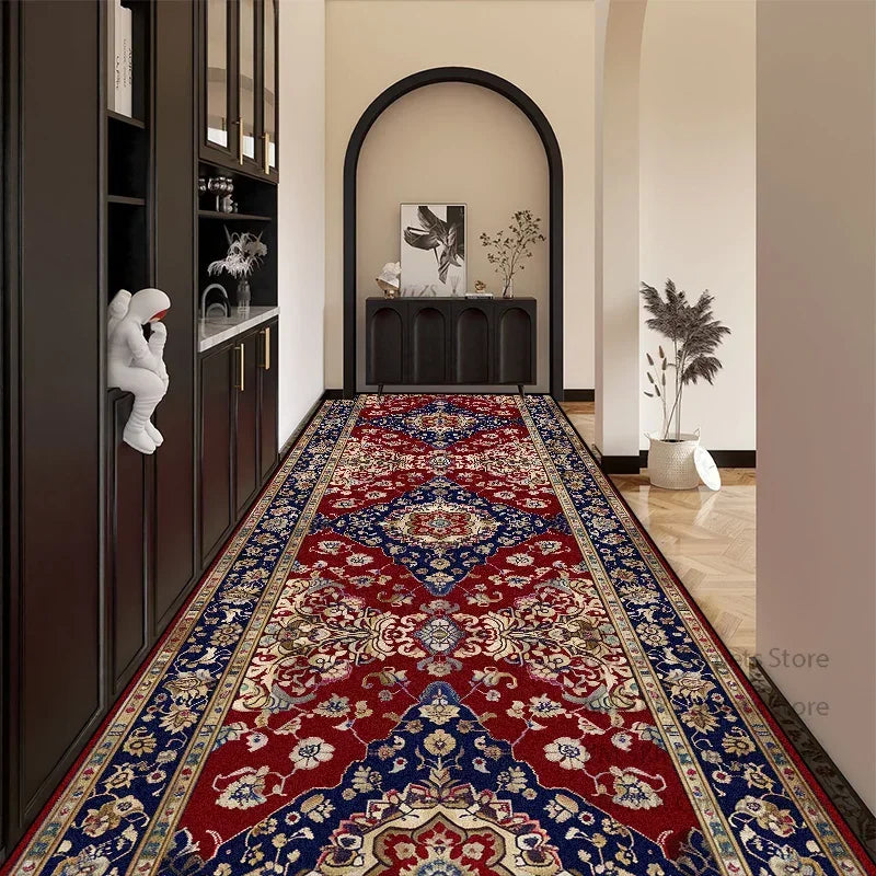 Bohemian Red Long Corridor Carpet Luxury Persia Decoration