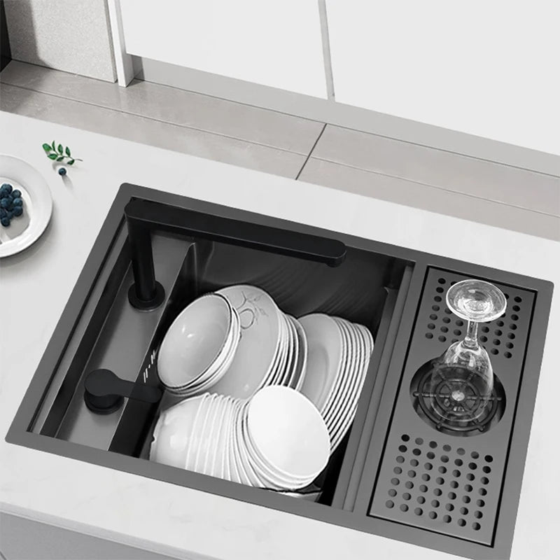 Nano Hidden Bar Sink Black Folding Faucet Silvery