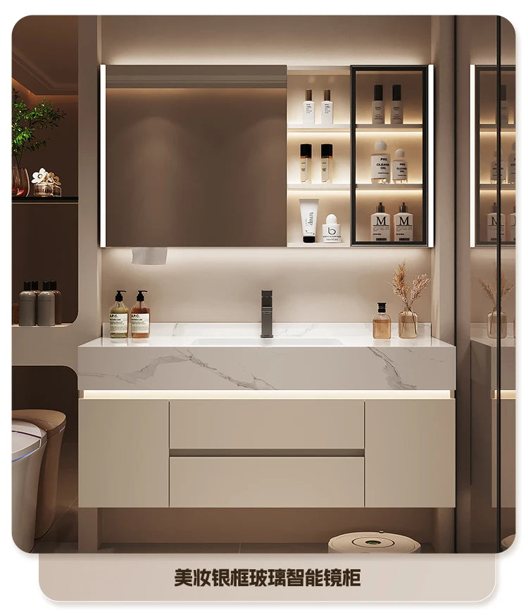 Partitions Storage Bathroom Cabinet Organizer Mirror Wall Shelves
