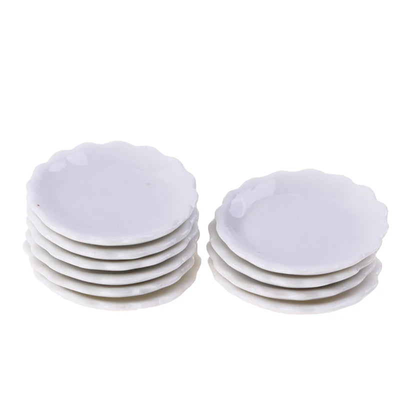 2pcs 12 Dollhouse Miniature Ceramic Plate Dessert Lace