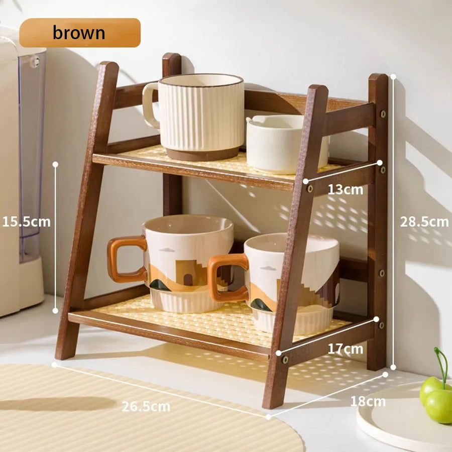 Countertop Organizer Layer Coffee Cup Holder Multipurpose Bamboo