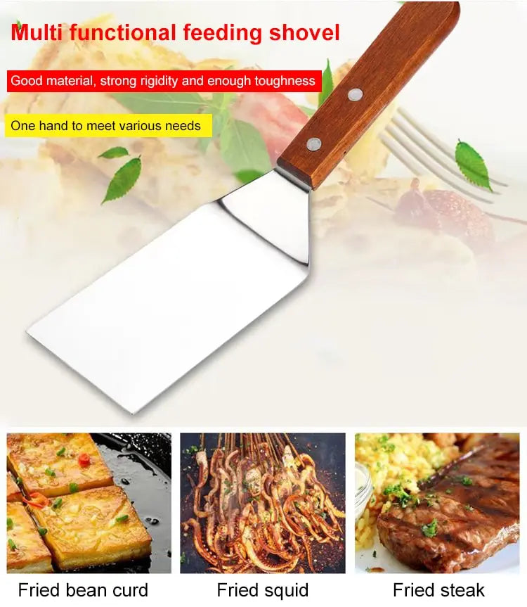 1pc Stainless Steel Wooden Handle Frying Shovel Cooking