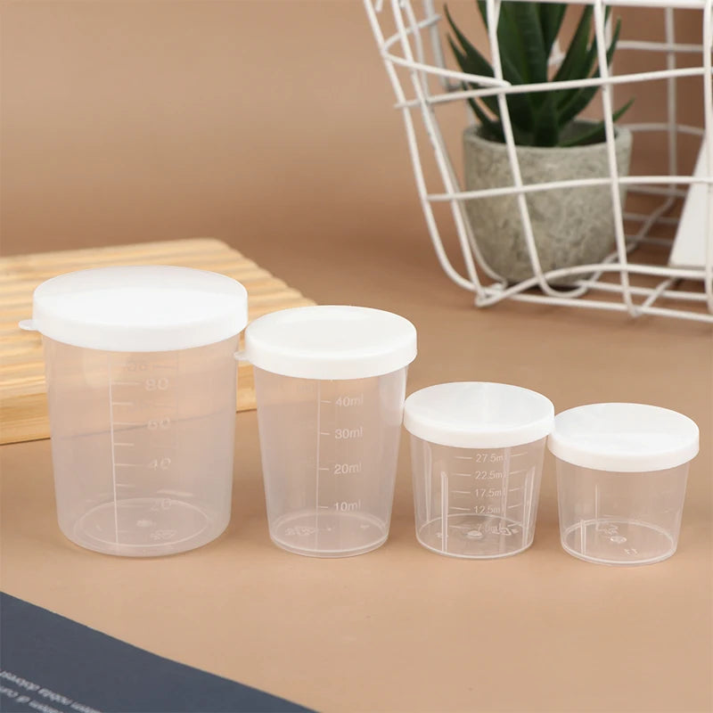 10pcs Clear Liquid Pill Measuring Cups Lids Travel