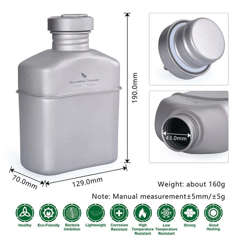 Boundless Voyage Cooking Titanium Military Canteen Bottle Outdoor