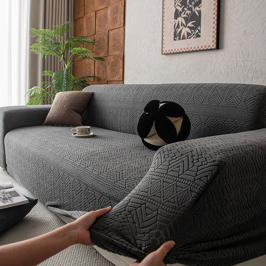 Polar Fleece Jacquard Sofa Cover Geometric Pattern High
