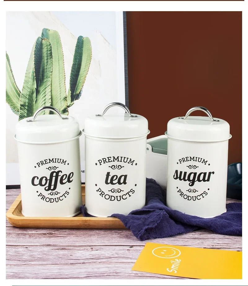 Canisters Coffee Tea Sugar Flour Metal Tin Jars