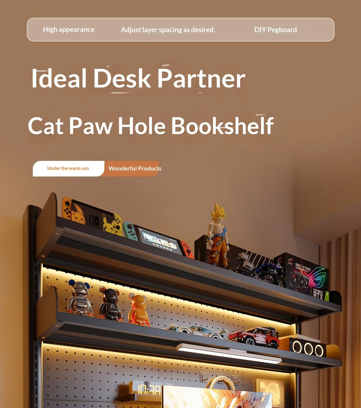 Clamp On Desk Shelf Pegboard Adjustable 2/3 Tier