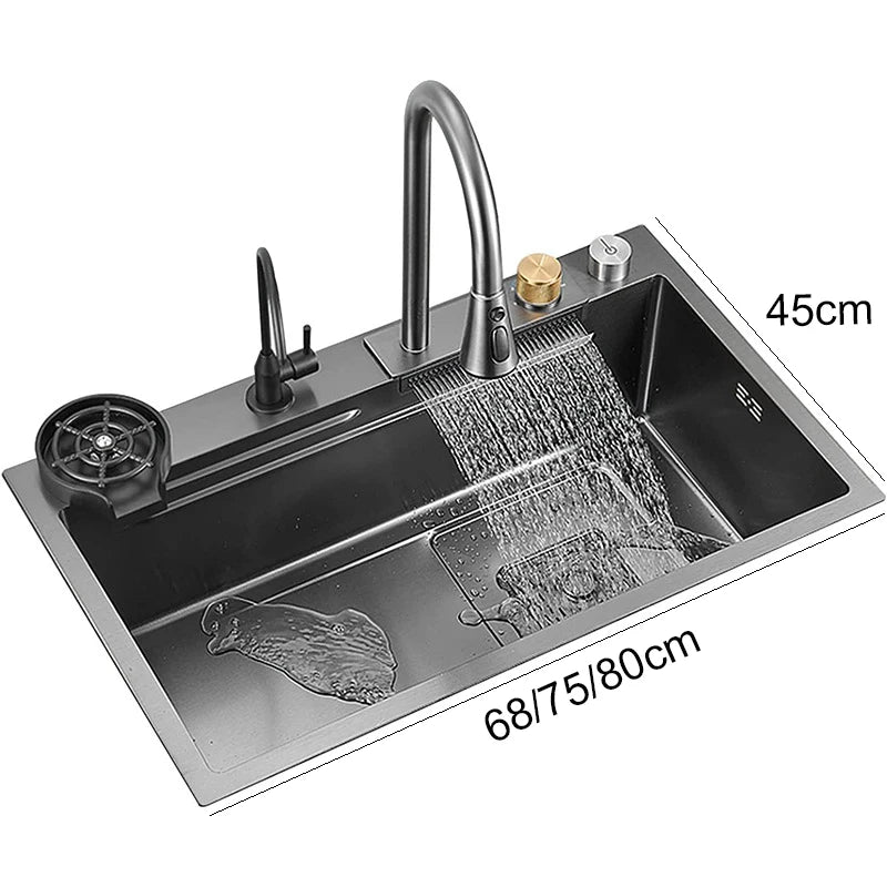 Black Nano Sink Waterfall Faucet Large Bowl Cup